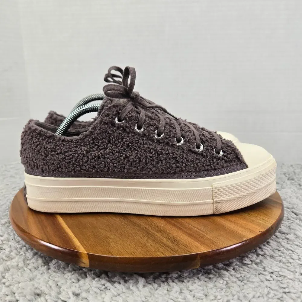 Converse Womens 10 CTAS Chuck Taylor All Star Platform Low Cozy Sherpa Mauve Y2K